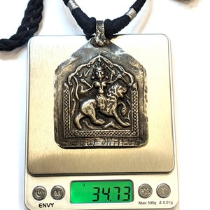 Antique Indian Amulet, Goddess Durga Amulet, Hindu Goddess Amulet, Rajasthan Amulet, High Grade Silver, Black Cotton Cord, 35 Grams 1.23oz image 8