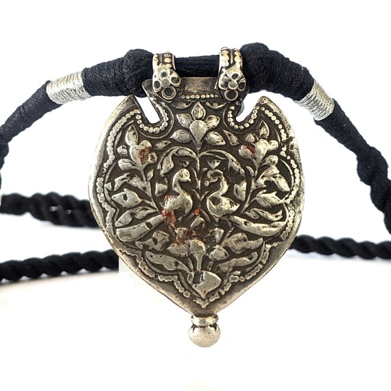Antique Silver Tree of Life Amulet: Indian Peacock Pendant