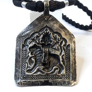 Antique Indian Amulet, Goddess Durga Amulet, Hindu Goddess Amulet, Rajasthan Amulet, High Grade Silver, Black Cotton Cord, 35 Grams 1.23oz image 6