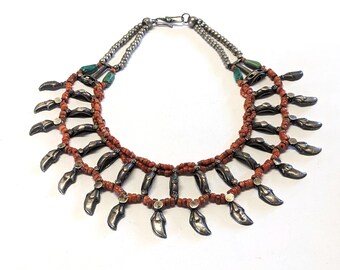 Antique Ladakh Necklace, Coral Ladakhi Necklace, Ladakh Silver Beads Necklace, Ladakh Turquoise, Himalayan Necklace, 48cm (19"), 153 Grams