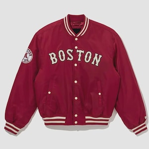 Boston Red Sox Red Cooperstown Satin Varsity Jacket, MLB Baseball Jacket, Bomber Lettermen Jacket, Unisex
