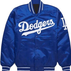 Los Angeles Dodger Blue Satin Varsity Jacket, MLB Athletic Fans Bomber Baseball Jacket, Unisex