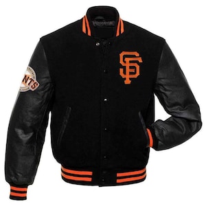 MLB San Francisco SF Giants Letterman Varsity Jacket with Genuine Leather Sleeve, Sports Jacket, Unisex
