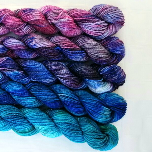 Galaxy | Sparkle Fade Set | 5 x 20g Mini Skeins | Superwash Merino and Nylon Sock Yarn | 100g Total