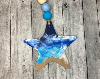 Starfish Beach and Ocean Holiday Christmas Ornament Starfish Paint Pour