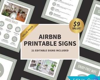 Airbnb Welcome Signs and House Rules Printable | Host Binder Pages | Editable Canva Templates for Vacation Rentals and Short-Term Stays