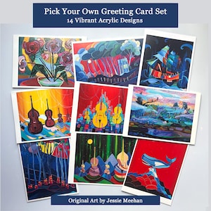 Jeu de cartes de voeux avec oeuvre d'art originale - Choisissez le vôtre, lot de 5 ou 10 - Peintures de Jessie Meehan