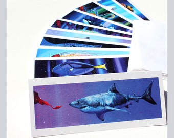 Marine life art card set of 10 - blank slimline greeting cards with envelopes