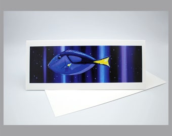 Blue Tang Fish - Greeting Card Set and Envelopes, Pack of 5 or 10 Slimline Note Cards, Original Painting By Jessie Meehan