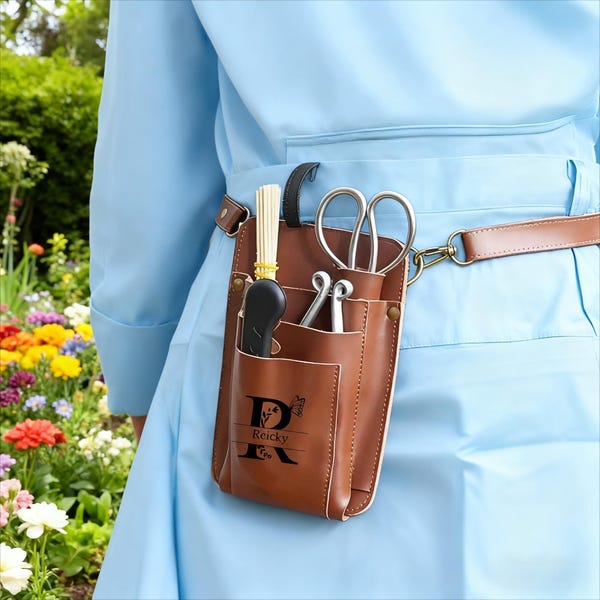 Cinturón de herramientas de floristería de cuero personalizado, bolsa para herramientas de jardinería