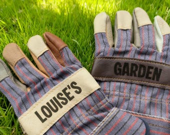 Personalized Leather Gardening Gloves, Custom Engraved Work Gloves, Garden Gift for Men Women
