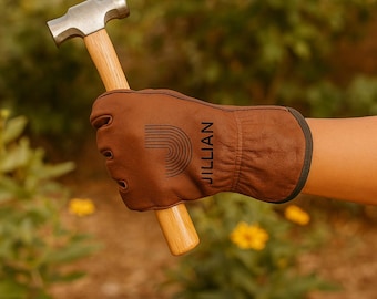 Personalized Leather Work Gloves – Custom Engraved Gift for Dad