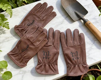 Personalized Leather Gardening Gloves, Cowhide Work Gloves, Gift for Gardeners