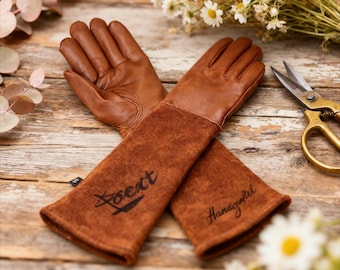 Personalized Leather Gardening Gloves, Engraved Work Gloves