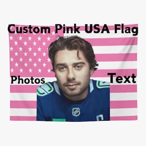 Personalized Pink American Flag Tapestry With Any Photo Any Text, Kpop Flag,Funny American Flag,Tapestry Bedroom Decor,Tapestry Decoration
