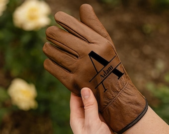 Personalized Leather Gardening Gloves: Engraved Garden Gift