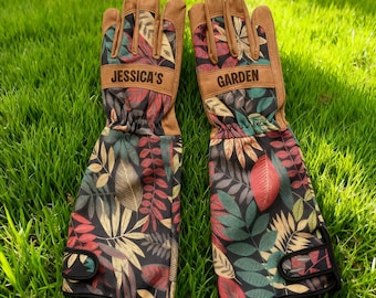Personalisierte lange Gartenhandschuhe, benutzerdefinierte Name Leder Gartenhandschuhe
