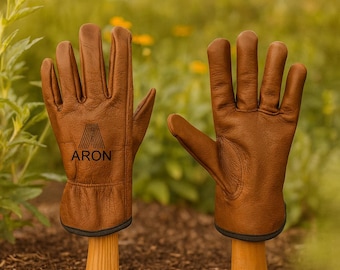 Engraved Leather Work Gloves – Personalized Cowhide Gardening Gift