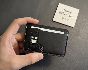 Personalized Leather Card Holder, Custom Slim Wallet for Men, Father’s Day Gift for Dad, Hero Inspired ID Wallet, Gift from Kids