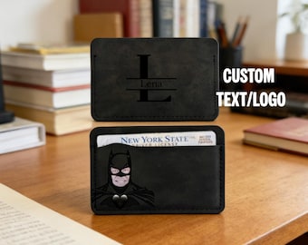Personalized Leather ID Wallet, Custom Engraved Minimalist Card Holder