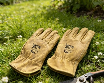 Personalized Leather Work Gloves – Engraved Cowhide Gardening Gift