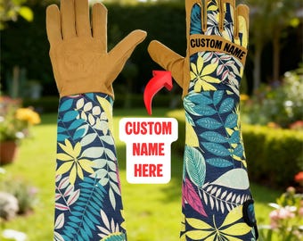 Personalized Garden Gloves, Botanical Print, Gift for Mom