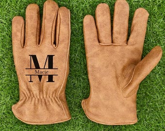 Personalized Leather Garden Gloves – Engraved Cowhide, Yard Work Gift