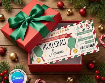 Pickleball Lessons Christmas Gift Certificate Template, Editable Holiday Pickleball Voucher, Surprise Sports Class Ticket, Digital Download
