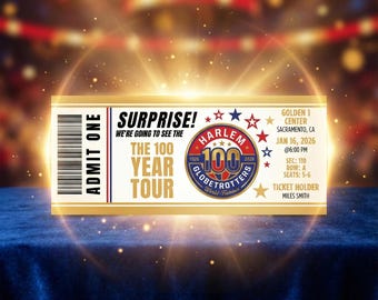 100 Year Harlem Globetrotters Printable, Editable Template Canva, Surprise Ticket, DIY Experience Gift Reveal, Instant Digital Download