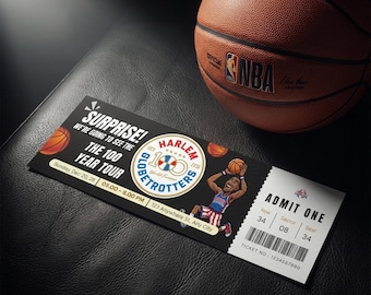 100 Year Harlem Globetrotters, Printable Basketball Surprise Ticket, Editable Canva, Experience Gift Reveal, Instant Digital Download