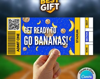 Editable Baseball Ticket Printable, Customizable Game Ticket Template, Banana Baseball Ticket, Editable Canva Template, Instant Download