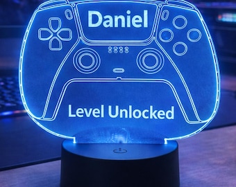 Personalised Gaming Controller LED Night Light | Custom Name & Text Gamer Lamp | Kids and Teen Bedroom Decor | Gamer Gift for Boys