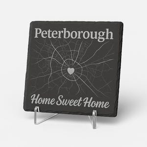 Custom City Map Slate Coaster with Stand, Engraved Location Coaster, Personalized Slate Drink Coaster, Gift for New Home, Housewarming Gift
