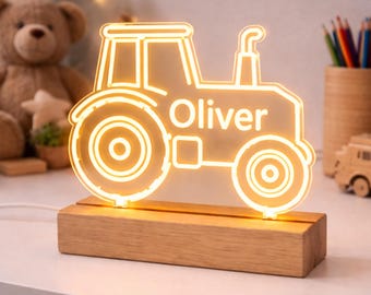 Personalized Tractor Night Light – Custom Kids Bedroom Decor