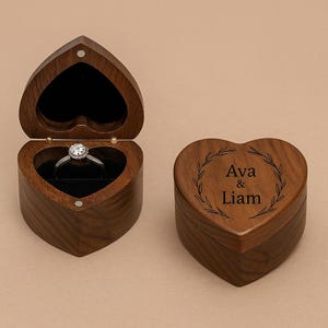 Personalized Heart-Shaped Walnut Ring Box: Engraved Keepsake