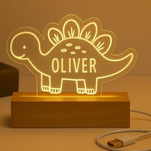Personalized Dinosaur Night Light, Custom Engraved LED Lamp