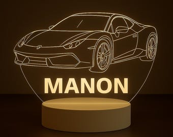 Lámpara LED Ferrari personalizada: luz nocturna de coche de carreras con nombre personalizado
