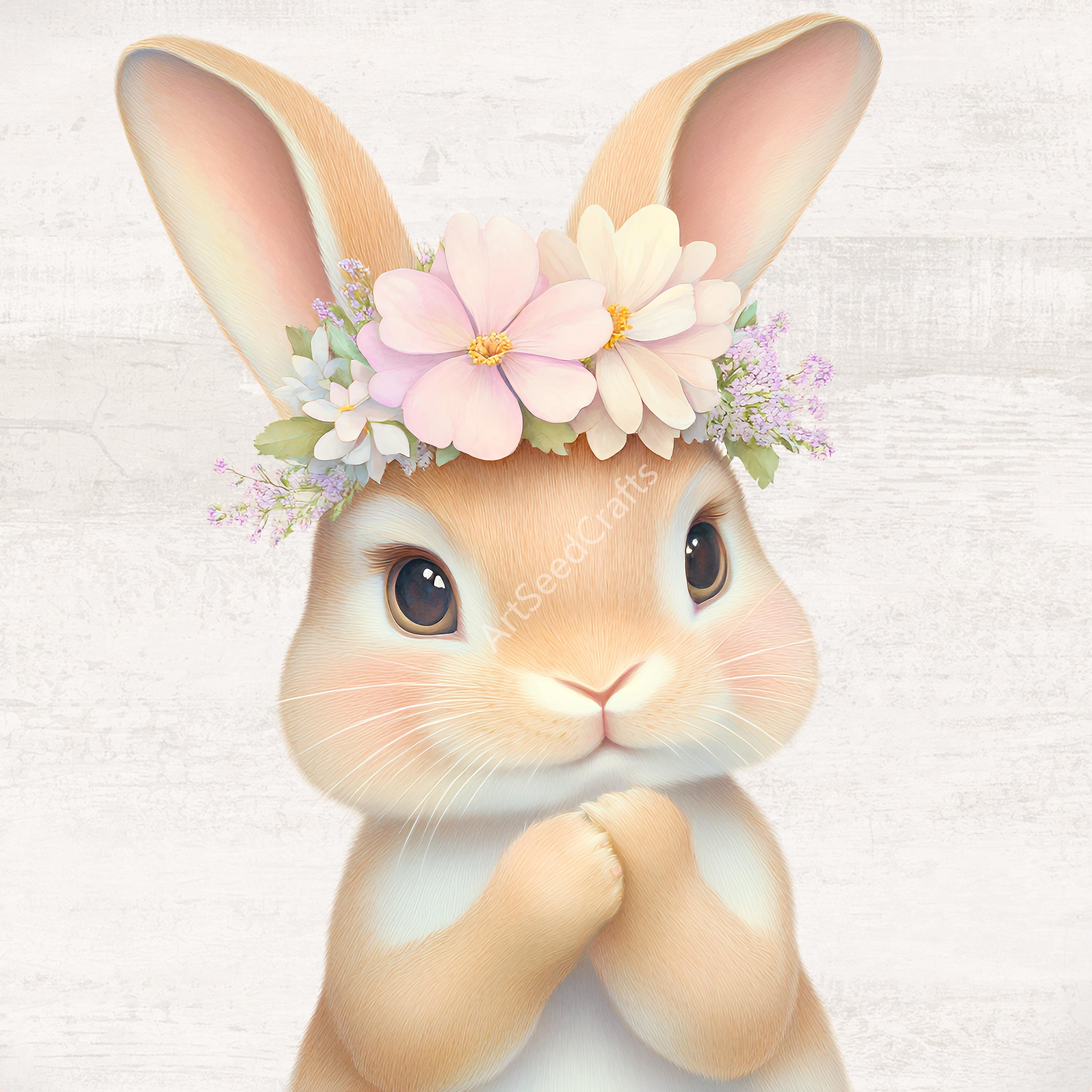 Spring Bunny Clipart Easter Clip Art Easter Rabbit PNG Flowers Digital ...