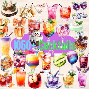 1050+ Watercolor Cocktail Clipart Bundle Bar Menu Champagne Clipart Wedding Cocktail PNG Alcohol Clipart Champagne Wine Beer Whiskey Beeer