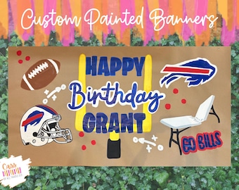 Custom  Football Birthday Banner, Sports Theme Party Decoration, Football Hand Painted Kraft paper