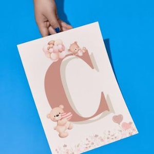 Póster con la inicial "C" – Ositos – Decoración infantil – Archivo digital A4
