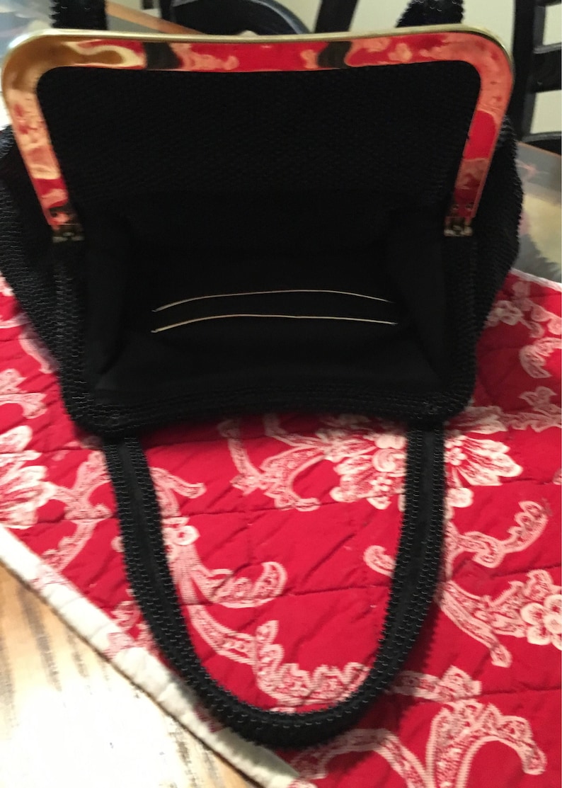Black Beaded Two Handles Purse