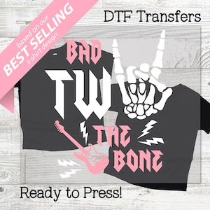 Bad Two The Bone DTF Transfer - Toddler Girl Birthday Shirt, Rock Theme Birthday, 2nd Birthday Shirt, Kids Birthday Heat Transfer dtf sheet