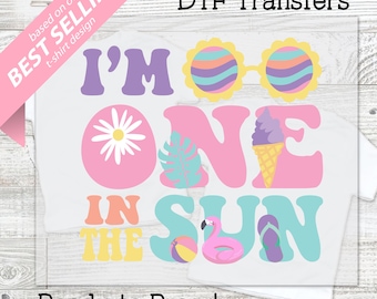 Transferencia DTF de cumpleaños de ONE in the Sun: camiseta de cumpleaños de niña, temática de verano tropical, camisetas a juego para mamá y papá, transferencia de camiseta DIY, salpicadura de piscina