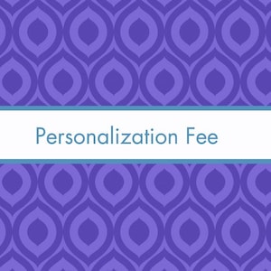 May include: A purple background with a repeating pattern of oval shapes. A white banner with the text "Personalization Fee" in a teal font is centered horizontally across the image.