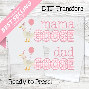 Silly Goose on the Loose in Pink Gingham DTF Transfer - goose birthday theme, diy baby shower shirt transfer, mom dad shirt silly goose girl