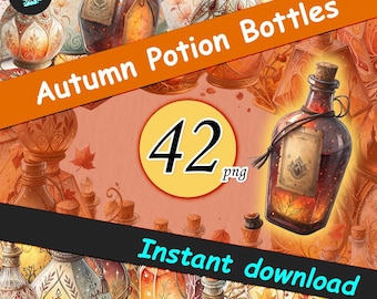 Autumn Potion Bottles Clipart: Halloween Witch Brews (PNG Digital Download)