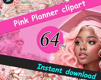 Rosa Planner Clipart-paket: Akvarelljournalklistermärken (digital nedladdning i PNG)