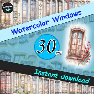 Watercolor Window Clipart Bundle PNG Printable Digital Download for Scrapbooking, Junk Journal, Paper Craft, Journaling, Collage