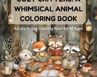 Cozy Critters: whimsical animal coloring book. Full 25 page pdf.